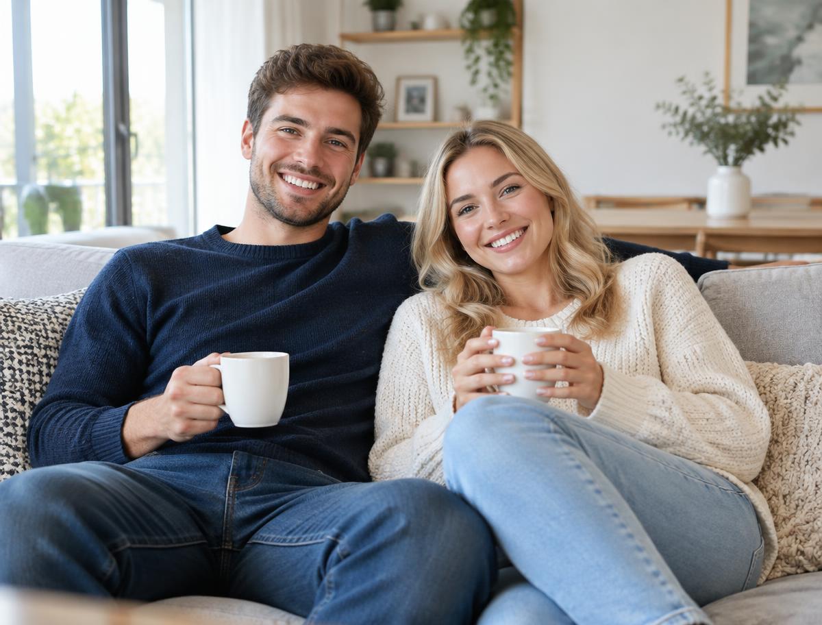 Happy customers relaxing at home
