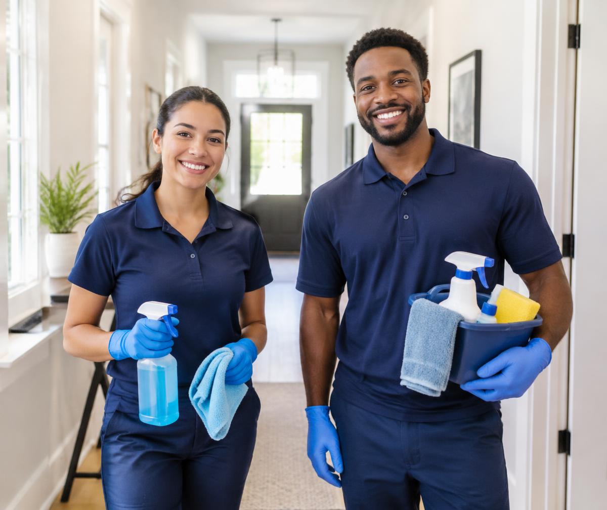 Two smiling Neatfolks cleaners